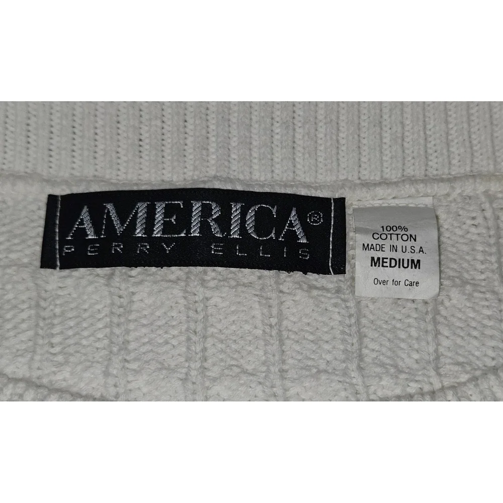 Vintage Perry Ellis America‎ 100% Cotton Textured Knit Sweater Made USA Medium